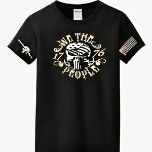 NWT Black T-Shirt Crew Neck Short Sleeve, w/ White Skull & We The People Gold